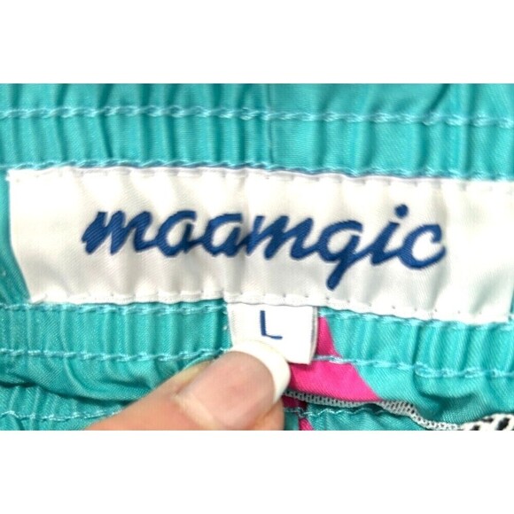 2 Maamgic Mens L Swim Trunks Blue Shark Stripe Shorts Liner Pocket 5 Inch Inseam - Picture 9 of 12
